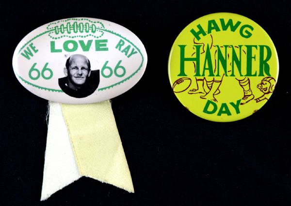 1962 Hawg Hanner Pinback & 1971 Ray Ntschke  We Love Ray Pin Green Bay Packers