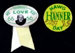 1962 Hawg Hanner Pinback & 1971 Ray Ntschke  We Love Ray Pin Green Bay Packers