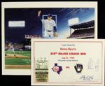 1990 Nolan Ryans 300th Major League Win Ticket Stub, Signed Certificate and Print