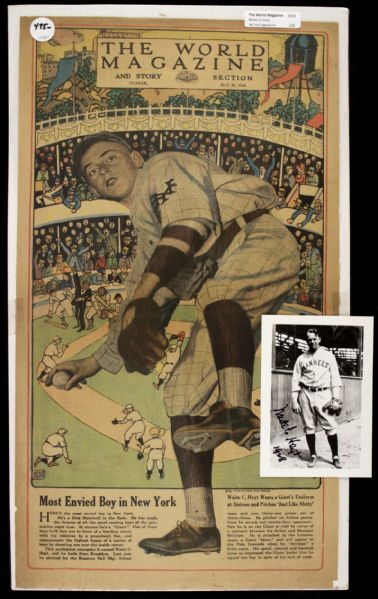 1948 Waite Hoyt New York Yankees Signed Postcard & 1916 The World Magazine Article