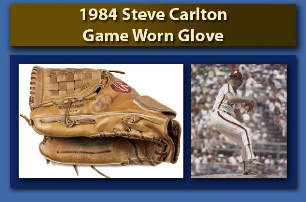 1984 Steve Carlton Philadelphia Phillies Game Worn Glove w/ team signed baseball - PBS TV Station Promotional prize!!! (MEARS LOA)