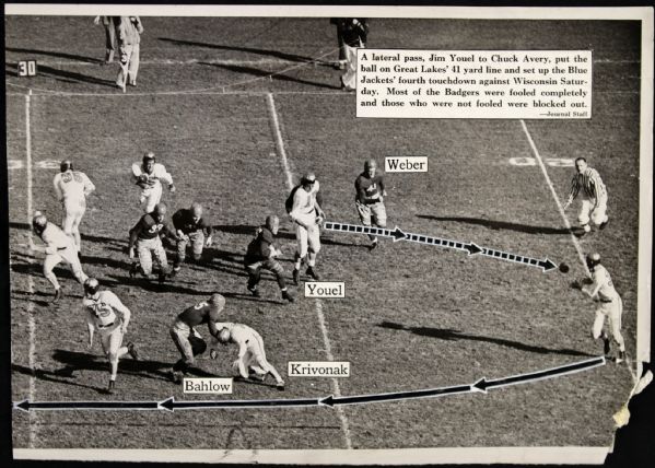 1944 Univeristy of Wisconsin Badgers "The Sporting News Collection Archives" Original Type 1 8" x 11" Choice Jumbo Oversized Photo (TSN Collection Hologram/MEARS Photo LOA) 1:1, Unique