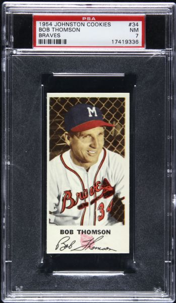 1954 Bobby Thomson Milwaukee Braves Johnston Cookies PSA NM 7 Only Short Print of Set