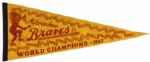 1957 Milwaukee Braves Very Rare Yellow Variation World Series Champions Full Size 29" Pennant