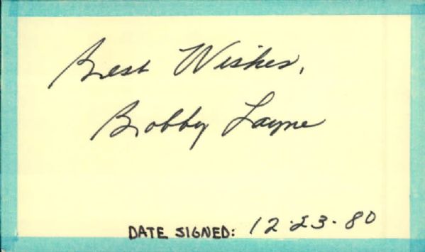 1980 Bobby Layne Detroit Lions Signed Index Card Pro Football Hall of Famer 