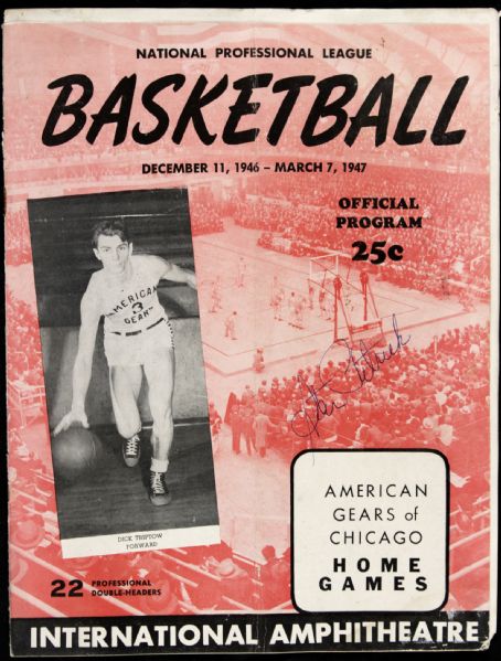 1946-47 NPL Chicago American Gears Program - Dick Triptow Cover Signed by Stan Patrick - George Mikan Rookie Season - JSA