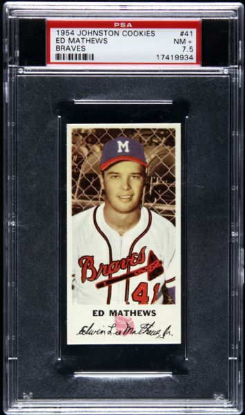 1954 Eddie Mathews Milwaukee Braves Johnston Cookies Card PSA NM+ 7.5
