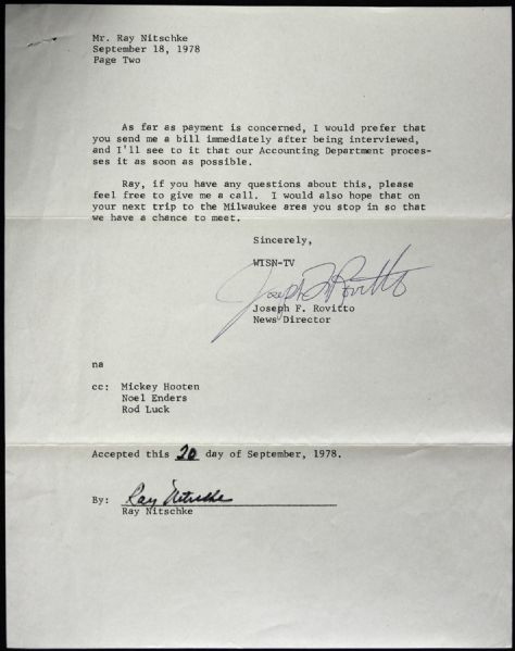 1978 Ray Nitschke Green Bay Packers Signed Letter w/ Estate Letter - JSA