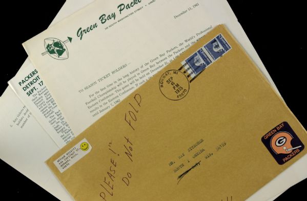 Ray Nitschke Personal Mail Inc. Packers Season Ticket Information 