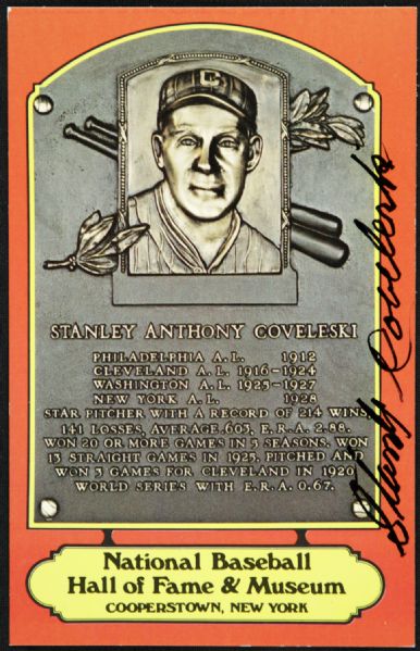Stan Coveleski Cleveland Indians Signed HOF Postcard Rare Color Version - JSA