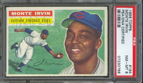 1956 Topps Cubs Monte Irvin #194 PSA NM-MT 8 Signed PSA/DNA