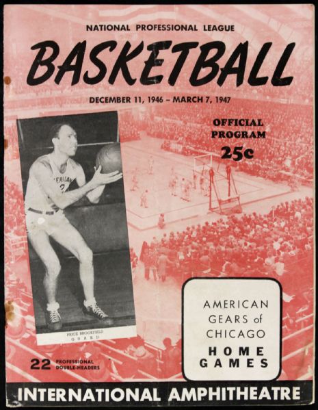 1946-47 NPL Chicago American Gears Program Price Brookfield Cover - George Mikan Rookie Season