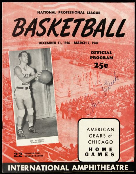 1946-47 NPL Chicago American Gears Program Rob McDermott Cover Signed by Stan Patrick - George Mikan Rookie Season - JSA