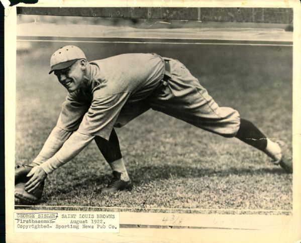 1922 George Sisler St. Louis Browns "The Sporting News Collection Archives" Type A Original 8" x 10" Photo (Sporting News Collection Hologram/MEARS Photo LOA)
