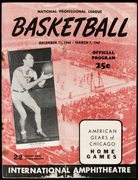 1946-47 NPL Chicago American Gears Program Price Brookfield Cover - George Mikan Rookie Season 