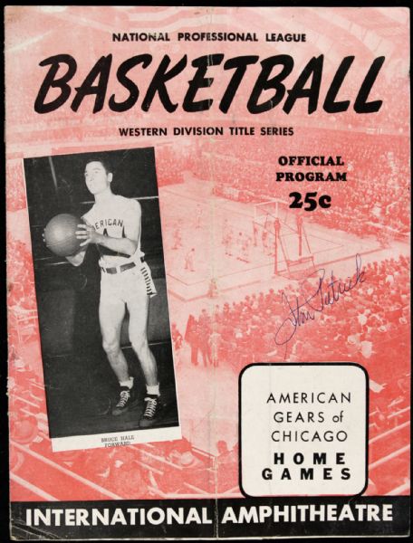 1946-47 NPL Chicago American Gears Program - Bruce Hale Cover Signed by Stan Patrick (George Mikan Rookie Season) - JSA