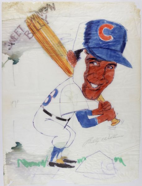 1972 Billy Williams Chicago Cubs Signed Caricature Original Artwork (17" x 23") with Rare Chi-Foursome Drawing 