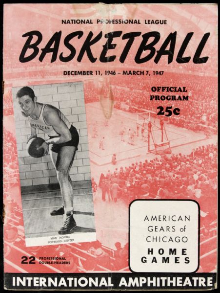 1946-47 NPL Chicago American Gears Program Max Morris Cover - George Mikan Rookie Season