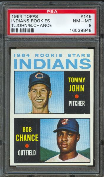 1964 Topps Indians Tommy John Rookie #146 PSA NM-MT 8