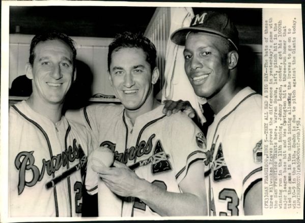 1958 Warren Spahn Johnny Logan Wes Covington Milwaukee Braves "The Sporting News Collection Archives" Original 7" x 9.5" Photo (Sporting News Collection Hologram/MEARS Photo LOA)