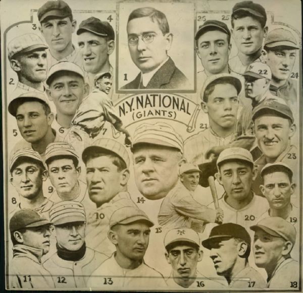 1917 New York Giants  "The Sporting News Collection Archives" Type A Original 6 1/2" x 6 1/2" Production Art (Sporting News Collection Hologram/MEARS Photo LOA)