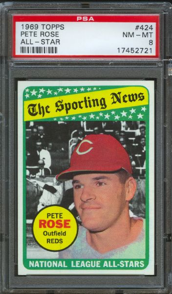 1969 Topps Reds Pete Rose All-Star #424 PSA NM-MT 8