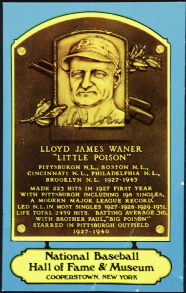 Lloyd Waner Pittsburgh Pirates Signed Hall of Fame Postcard Rare Color Card - JSA