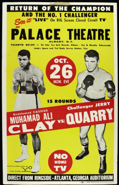 1970 Muhammad Ali vs. Jerry Quarry Closed Circuit Poster 14" x 22" First Fight After Being Stripped of Title