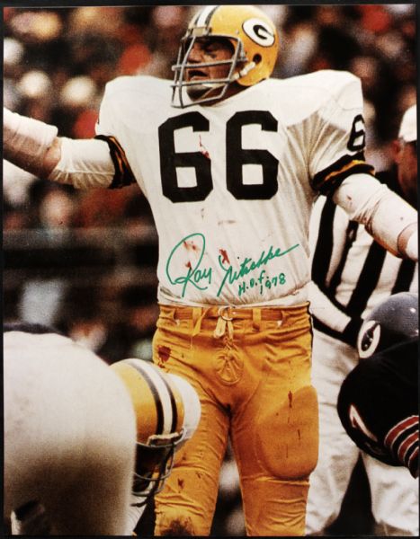 1990s Ray Nitschke Green Bay Packers Signed 11" x 14" Oversized Photo - JSA