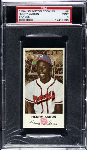 1954 Hank Aaron Milwaukee Braves Johnston Cookies #5 Card PSA Mint 9 Highest Graded Example Rookie Season