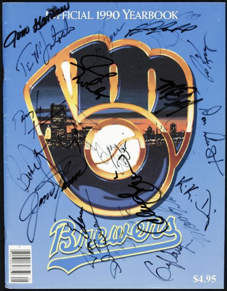 1990 Milwaukee Brewers Team Signed Yearbook w/ 19 Sigs. - JSA