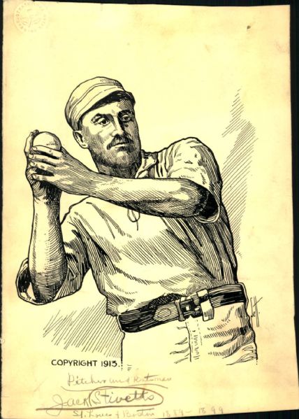 1913 Jack Stivetts St. Louis Browns / Boston Beaneaters "The Sporting News Collection Archives" Type A Original 7" x 9.75" Artist Depiction (Sporting News Collection Hologram/MEARS Photo LOA)
