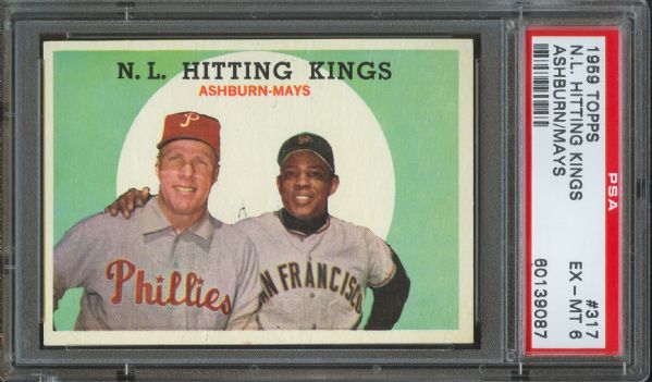 1959 Topps Phillies / Giants N.L. Hitting Kings Ashburn / Mays #317 PSA EX-MT 6