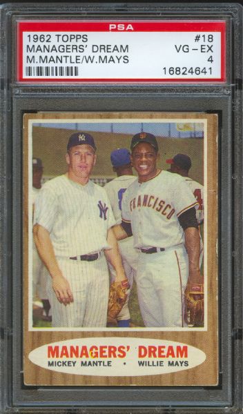 1962 Topps Yankees / Giants Managers Dream Mantle / Mays #18 PSA VG-EX 4