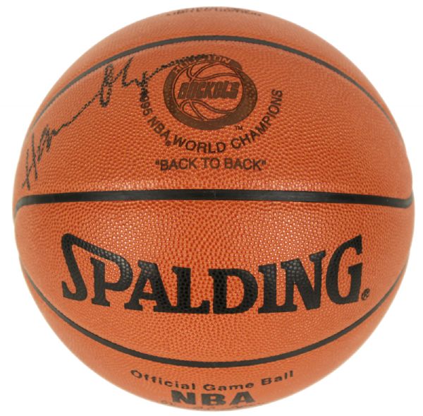 1995 Hakeem Olajuwon Signed Houston Rockets Commemorative Regulation Basketball - JSA