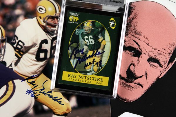 1990s Ray Nitschke Green Bay Packers Signed Card 8" x 10" & Drawing - JSA