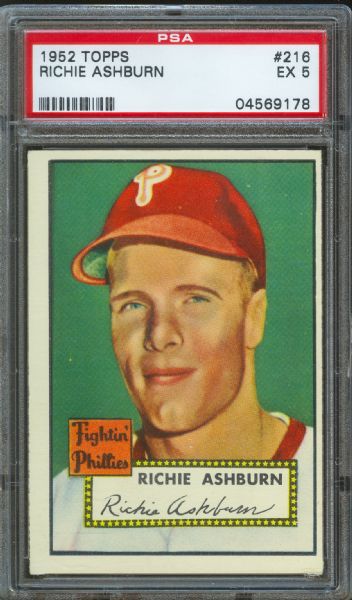 1952 Topps Phillies Richie Ashburn #216 PSA EX 5