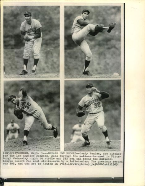 1965 Sandy Koufax Los Angeles Dodgers "The Sporting News Collection Archives" Original 6.5" x 8.5" Photo (Sporting News Collection Hologram/MEARS Photo LOA)