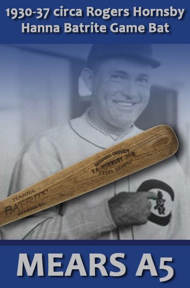 1930-37 Rogers Hornsby Hanna Batrite Professional Model Game Used Bat - St. Louis Cardinals (MEARS A5)