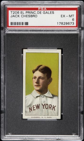 1909 - 11 T206 Jack Chesbro New York Highlanders El Principe De Gales Back Card - PSA EX/MT 6