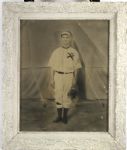 1917 Era WW1 Artillery Unit  Baseball Player Hand Tinted Drawing in Vintage Frame - 22" x 27"