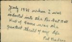 1981 Morris "Red" Badgro New York Giants Yankees Signed Index Card Pro Football Hall of Famer