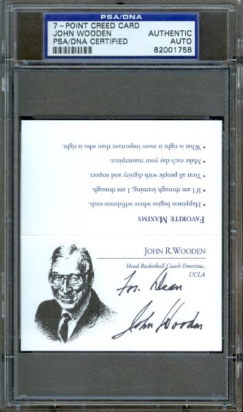 John Wooden Signed 7-Point Creed Card PSA/DNA