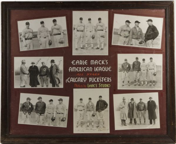 1934 Earle Mack American League All Stars ( White Sox Red Sox ) vs. Calgary Pucksters Signed Display With Ted Lyons & Pinky Higgins - JSA