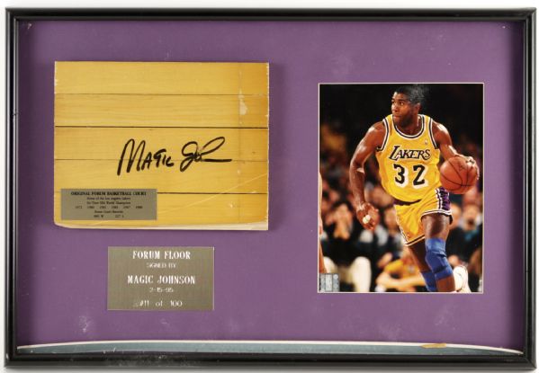 1990s Magic Johnson Los Angeles Lakers Signed Floor Display 11/100 - JSA