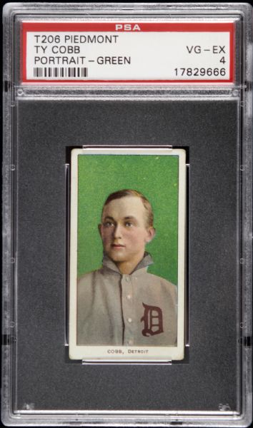 1909 - 11 Ty Cobb Detroit Tigers Green Portrait Piedmont Back Card - PSA VG/EX 4 Rare Variation