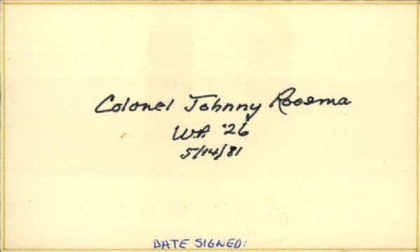 1980 Colonel Johnny Roosma Signed Index Card Tough Pro Basketball Hall of Fame Autograph