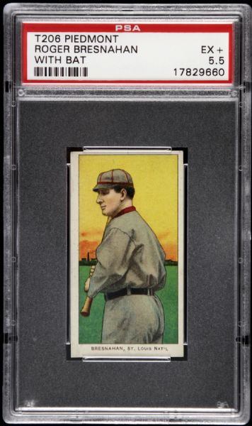 1909 - 11 T206 Roger Bresnahan St. Louis Cardinals With Bat Piedmont Back Card - PSA EX 5.5