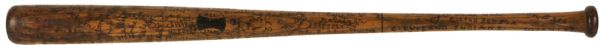 1936-37 All Star Folk Art Bat with Carved Names of Dozens of Stars , Ott, Gehrig, etc - (MEARS Auction LOA)