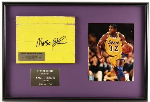 1990s Magic Johnson Los Angeles Lakers Signed Floor Display 40/100 - JSA